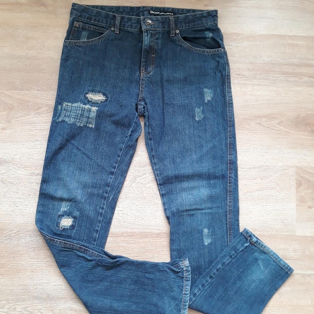 DKNY Greenwhich Distressed Slim Jeans / Size 20 Waist 30" Low Rise Dark Jeans - Picture 2 of 13